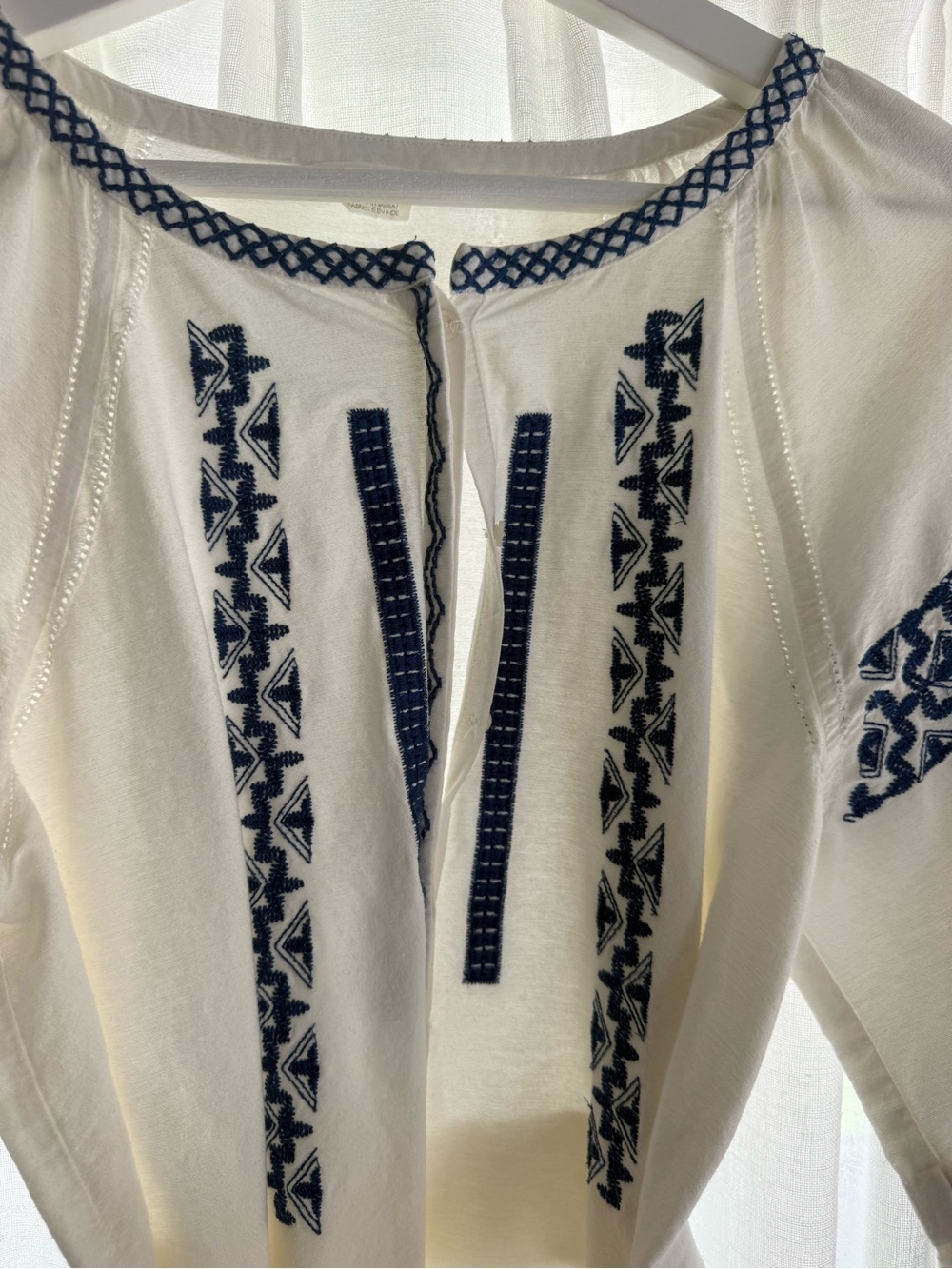 Club Monaco White Dress with Navy Embroidered Trim - Picture 3 of 5